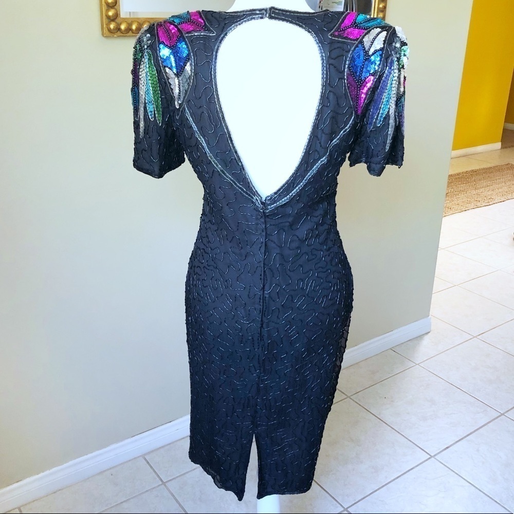 Black Vintage Multicolor Sequin/Beads Dress - Picture 5 of 7